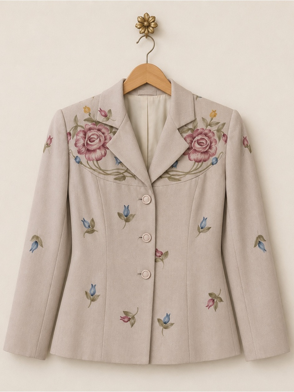 Zelda vintage rose floral classic button front blazer jacket 6
